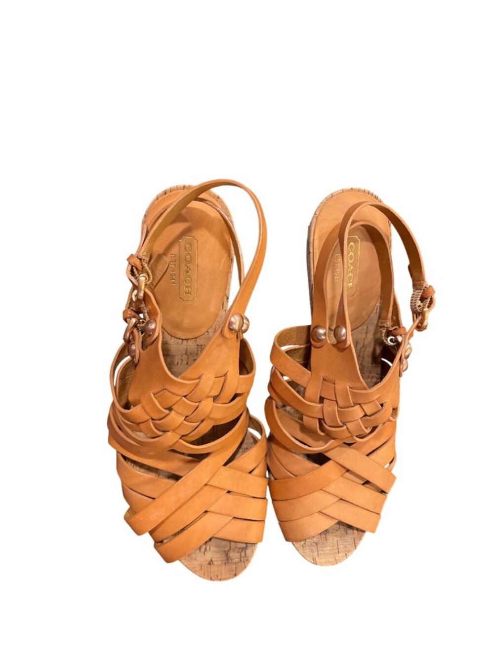 Coach wms brown leather strappy open toe 4" block dress heels sz 9B SKU 10-086 - Picture 13 of 14